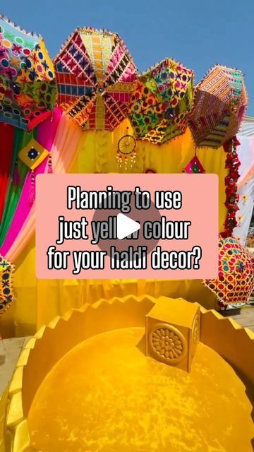 Wednue.com on Instagram: "Planning all-yellow haldi decor? Try these colorful twist instead!

Credits:
https://www.instagram.com/reel/C5-0ZeHp3Lj/?igsh=MmVqNDM4bnd3cDhm

https://www.instagram.com/reel/C6eIsjoIsDM/?igsh=MWJkb2dwaHgydHhjcw==

https://www.instagram.com/reel/C6qLT-nI4GE/?igsh=MW50cW1naDdoZHk0aQ==

https://www.instagram.com/reel/C5a2rjisXF6/?igsh=MWhjejRvbDNucTZwZw==
.
.
.
#reel #reels #reelitfeelit #reelkarofeelkaro #weedingreel #weddingtheme #weddingtrends #haldi #haldiceremony #haldidecor #haldifunction #haldilook #haldiscenes #haldisetup #bigfatindianwedding #haldisetup #weddingplanner #weddingplanning #bridetobe #weddingflorals #weddingvenues  #indianweddingplanners #destinationwedding #shaadi #indiandestinationweddingplanner #royalindianweddings #indianweddingseason #delh Haldi Decoration, Haldi Decor, Instagram Planning, Royal Indian, Big Fat Indian Wedding, Haldi Ceremony, Indian Wedding Decorations, Wedding Trends, Wedding Season