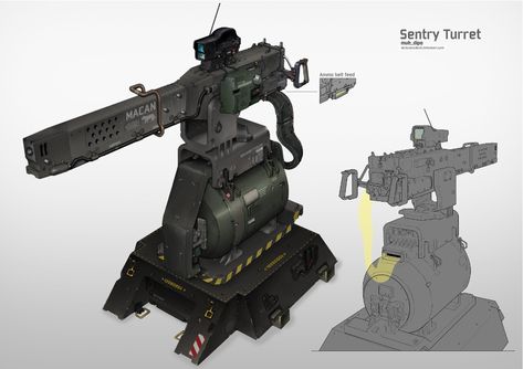 ArtStation - Sentry Turret, Dipo Muh. Turret Concept, Sentry Turret, Aerospace Design, Robot Animal, Surface Art, Military Armor, Military Hardware, Military Technology, Tower Defense