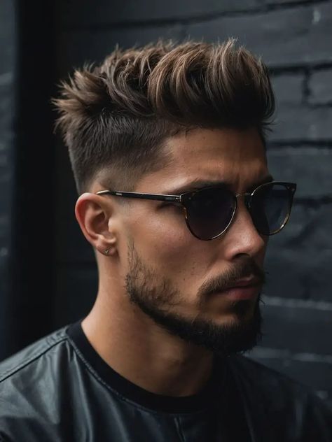 Thick Hair Man Haircut, Short Hair Highlights Men, Thick Hair Styles For Men, Textured Fade, Mens Haircuts Thick Hair, Mid Fade Haircut, Urban Background, Fade Haircuts For Men, Modern Pompadour