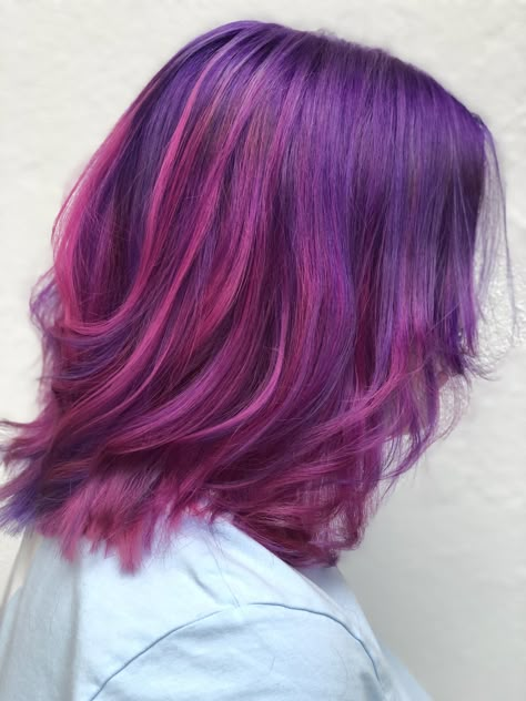 Two Tone Pink And Purple Hair, Lunar Tides Cranbaby Hair, Pink And Purple Ombré Hair, Purple And Pink Hair Short, Purple Hair Pink Tips, Dark Pink And Purple Hair, Pink Purple Hair Short, Pink Hair With Blue Highlights, Purple With Pink Highlights