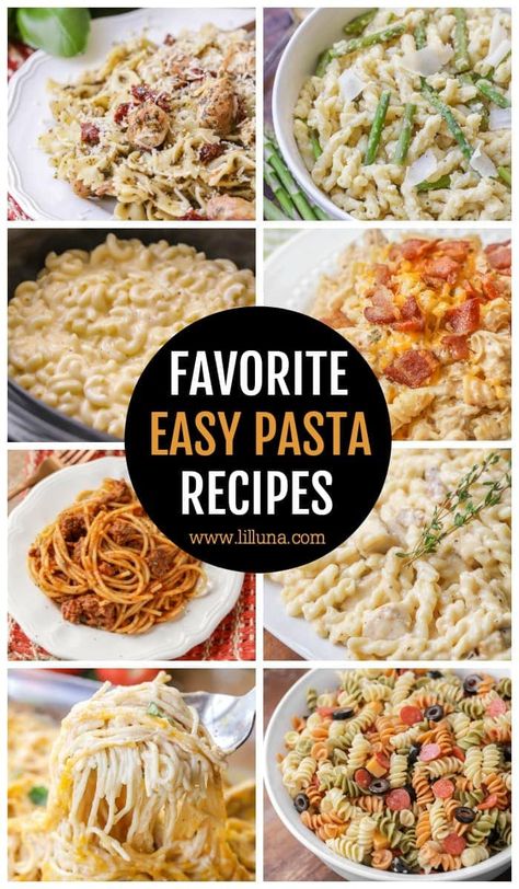 No matter what type of pasta noodles you like, whether you like red or white sauce, or meat vs. meatless pastas—this post has all kinds of easy pasta recipes that the whole family will love! #easypastarecipes #easypasta #pastarecipes #pasta #easy No Tomato Pasta Recipes, Make Ahead Pasta Dishes, Meatless Pastas, Recipes With Macaroni Noodles, Italian Sausage Recipes Pasta, Easy Recipes Dinner, Meatless Pasta, Crock Pot Lasagna Recipe, Type Of Pasta