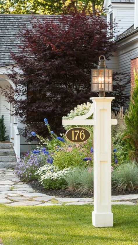 Light Post Front Yard, Brick Lamp Posts Front Yard, Lightpost Landscaping Front Yards, Lightpost Landscaping, Address Lamp Post, Walkway Lamp Post, Brick Driveway Pillars With Lights, Stone Light Post Front Yard, Outdoor Lamp Post Ideas