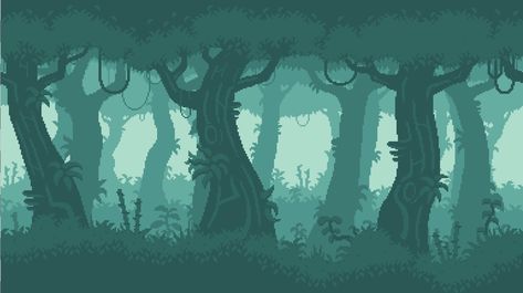 2d Game Background, Jungle Background, Game Background Art, Pixel Art Landscape, Game Graphics, Cartoon Trees, Wanderer Art, 2d Game Art, Cool Pixel Art