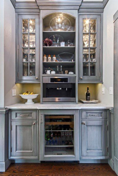 Top 60 Best Coffee Bar Ideas - Cool Personal Java Cafe Designs Beverage Nook, Built In Coffee Bar, Beverage Stations, Wine And Coffee Bar, Sink Counter, Showroom Ideas, Coffee Station Kitchen, Café Design, Beverage Station