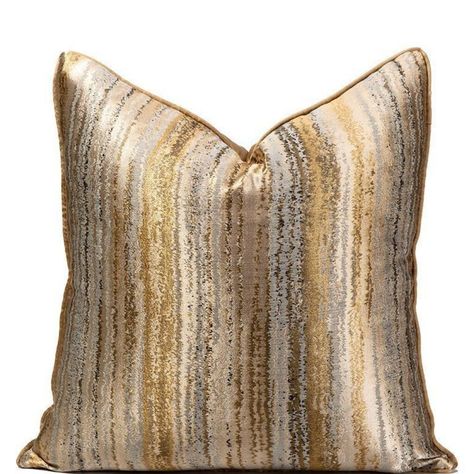 Golden Sofas, Luxury Sofa Living Room, Old Pillows, Hiasan Bilik, Grey Throw, Rectangle Pillow, Striped Cushions, Sofa Cushion Covers, Room Decorations