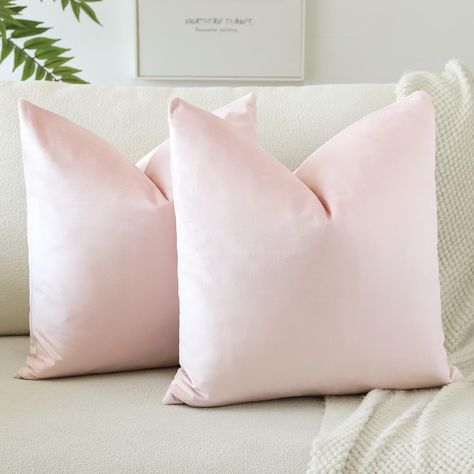 PRICES MAY VARY. Velvet ✅Size & Cozy Soft Meterial :18 x 18 Inch / 45 x 45cm. Set of 2, No Insert.Suitable for sofa,bed,home,office.These Decorative Pillow Covers Are Made of Durable Velvet,Comfortable and Super Soft Touch,Both Sides Same. ✅Amazing Velvet Throw Pillowcases: They will show two very different glosses if you look in two different directions, one is bright and smooth, the other is soft and plush. ✅Add Style To Your Home: Rich Solid Color Throw Pillow Covers, Brings Luxury Look to Yo Light Pink Throw Pillows, Light Pink Decor, Pretty Throw Pillows, Solid Color Throw Pillows, Pink Throw Pillows, Home Decor Sets, Pink Pillows, Pink Bedding, Velvet Throw