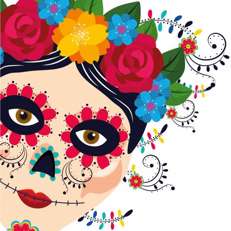 Dibujos animados de mujer de cultura mexicana Vector Premium | Free Vector #Freepik #vector #freevintage #freefloral #freeflores #freehalloween Day Of The Dead Artwork, Mexican Halloween, Frida Art, Mexico Design, Quilling Work, Day Of The Dead Art, Mexican Party Theme, Canvas Learning, Mexican Skulls