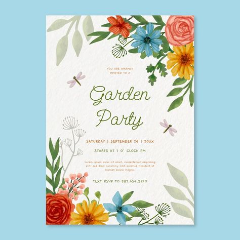 Garden Party Invite Template, Summer Garden Party Invitations, Garden Party Invitations Templates Free, Garden Party Poster, Garden Party Invitations Templates, Free Party Invitations Templates, Garden Invitation Template, Adult Summer Party, Garden Theme Birthday