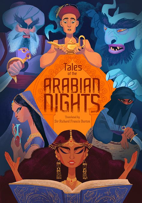 Arabian Nights Book, Rachel Thompson, Childrens Book Cover, رسم كاريكاتير, The Arabian Nights, Mises En Page Design Graphique, Cover Design Inspiration, Book Cover Design Inspiration, 동화 삽화