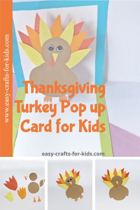 How to make an easy Thanksgiving card with a pop up turkey Pop Up Thanksgiving Cards, Thanks Giving Cards For Kids Diy, Kids Thanksgiving Cards Handmade, Thanksgiving Card Ideas For Kids, Diy Thanksgiving Cards Handmade, Kids Thanksgiving Cards, Thanksgiving Cards Handmade Kids, Thanksgiving Cards For Kids, Paper Bag Turkey Craft