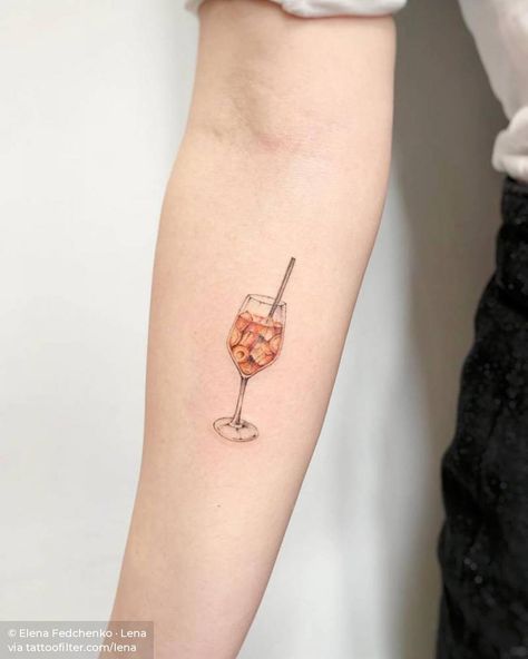 Aperol Spritz Aperol Spritz Tattoo Small, Sangria Tattoo, Aperol Spritz Tattoo, Cocktail Tattoo Small, Alcohol Tattoo Ideas, Small Italian Tattoos, Italy Inspired Tattoos, Alcohol Tattoo, Wine Tattoo