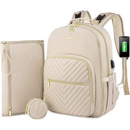 Diaper Bag Backpack, YOUI-GIFTS Quilted Baby Bag with Changing Pad & Pacifier Holder,Travel Diaper Bags with USB Charging Port Size: 12" x 8" x 18".  Color: White. Nappy Bag Backpack, Designer Diaper Bag, Waterproof Baby, Stroller Straps, Nappy Bag, Baby Changing Bags, Practical Bag, Future Family, Pacifier Holder