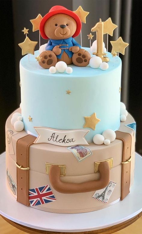 Pretty Cake Designs for Any Celebration : Paddington Bear Birthday Cake Pretty Cake Designs, Cute Cake Decorating, Rođendanske Torte, Pretty Cake Ideas, Adventure Cake, Oso Paddington, Bear Birthday Cake, Baby 1st Birthday Cake, Bolo Hot Wheels