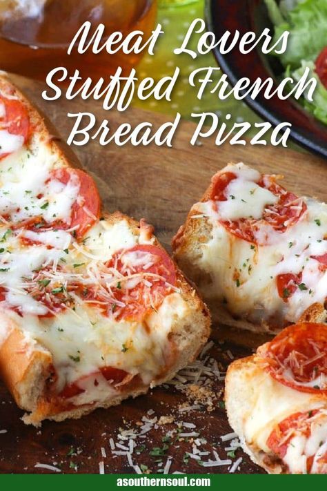 Stuffed French Bread Pizza, Stuffed French Bread Appetizers, Loaded Pizza Bread, Stuffed French Bread Ground Beef, What To Make With French Bread, Ground Beef French Bread, Stuffed French Bread Recipes, Easy Reheatable Meals, French Bread Dinner Ideas