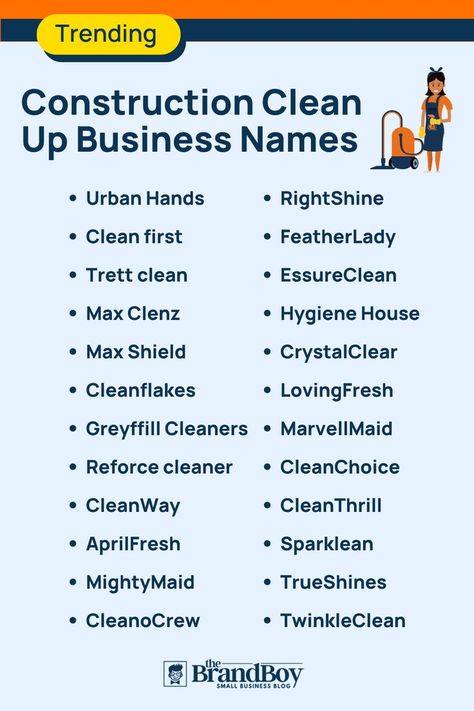 Construction Clean Up Business Names Maid Service Checklist, Cleaning Business Names, Cleaning Service Names, Cleaning Company Names, General Contractor Business, Cleaning Services Prices, Company Names Ideas, Construction Clean Up, Jewelry Store Displays