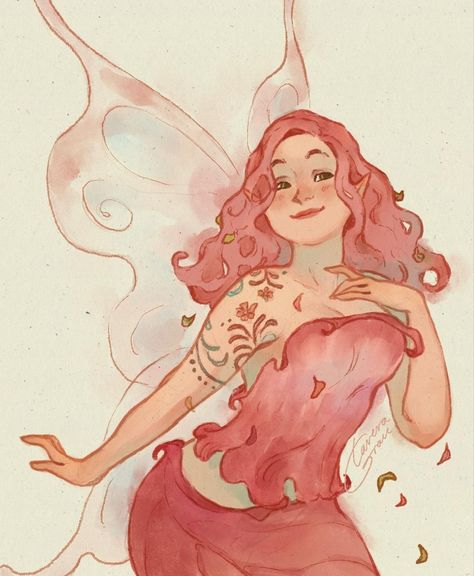 Grace on Instagram: "🌸another fairy commission, this time for the lovely @finding_fairies_ 🌸 . . #fairyart #fairyillustration #charactercommission #digitalillustration #fairypainting" Fairy Cartoon Art, Fairy Oc Art, Fairy Oc Character Design, Fairy Character Design, Pretty Fairies, Fairy Oc, Strawberry Fairy, Myths & Monsters, Fairy Paintings