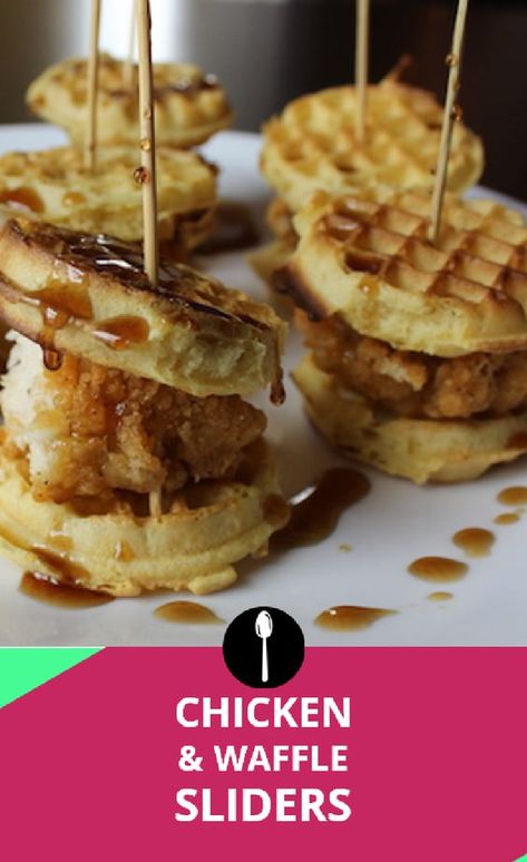 Chicken Waffle Sliders, Chicken And Waffle Sliders, Waffle Sliders, Healthy Sweet Snacks, Delicious Clean Eating, Tailgate Food, Chicken And Waffles, Football Food, Breakfast Brunch Recipes