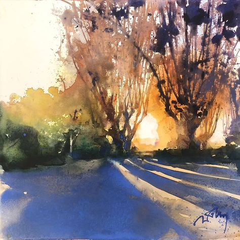 Marc Folly, Road Watercolor, Landscape Composition, Painting Light, Art Nouveau Flowers, Canvas Art Projects, Flow Painting, Dream Painting, Landscape Art Painting