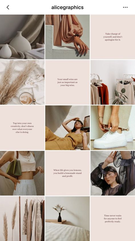 Fashion Instagram Feed with Quotes. Minimalistic beige fashion Instagram feed Minimalist Fashion Instagram Feed, Pink And Brown Instagram Feed, Beige Aesthetic Instagram Post, Fashion Accounts Instagram, Fashion Feed Instagram Ideas, Fashion Designer Instagram Feed, Online Store Aesthetic, Instagram Grid Design Fashion, Boutique Instagram Feed