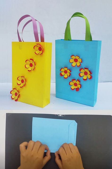 Make A Paper Bag, How To Make A Paper Bag, Diy Paper Bag, Paper Bag Crafts, Origami Bag, At Home Diy, Diy Tote Bag, Easy Video, Color Paper