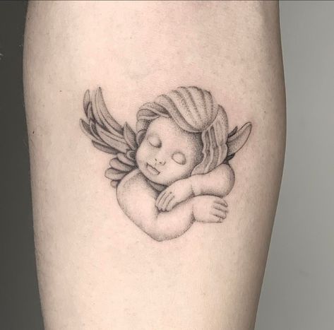 Sleeping Angel Tattoo, Gardian Angel Tattoo, Tattoo Ideas Angel, Angel Tattoo Ideas, Gardian Angel, Angle Tattoo, Angels Tattoo, Baby Angel Tattoo, Sleeping Angel