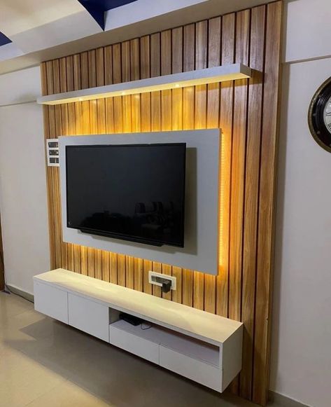 MODERN TV WALL UNIT DESIGN IDEA Wooden Led Panel Designs, Ply Wood Walls Interiors, Tv Wooden Panel Tv Walls, Tv Pannel Designs, Led Tv Panel Design, Tv Wall Design Luxury Tvs, Tv Wall Design Luxury, Tv Wall Design Modern Luxury, Tv Cabinet Wall Design