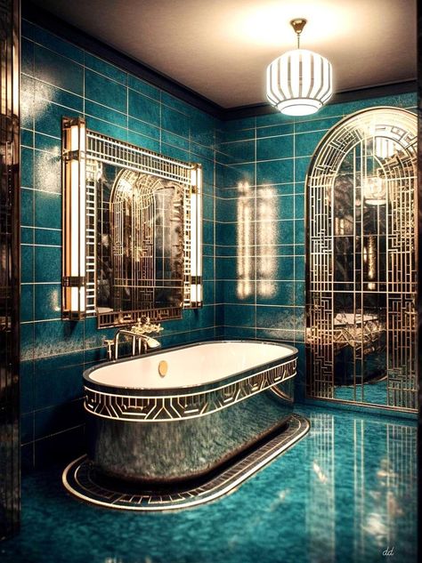 Art Deco City, Art Deco Style Interior, Art Deco Bathroom, Art Deco Interior Design, Art Deco Decor, Art Deco Art, Art Deco Buildings, Deco Blue, Deco Decor