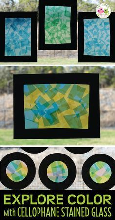 This cellophane stained glass craft is fun way to explore color with kids. Use this as a process art activity and a way to study color mixing and transparency. It's a great sensory activity that can even be used on a light table in preschool or pre-k. Color study, color mixing, science of color, STEAM activity. Art Table Activities Preschool, Stained Glass Art Preschool, Light And Reflection Preschool, Cellophane Stained Glass Art, Color Mixing Projects For Kids, Light Unit Prek Activities, Creative Curriculum Lights Study, Lights Study Preschool, Preschool Light Study Activities