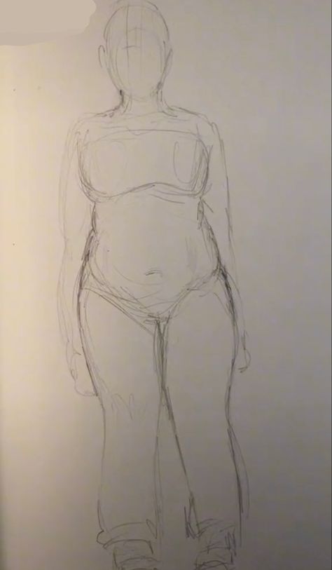 Body Sketches Plus Size, Drawing Bigger Women, Drawing Plus Size Bodies, Plus Size Sketches Art, Body Drawing Plus Size, Plus Size Body Sketch, How To Draw Fat People, Drawing Chubby Female, Drawing Plus Size Women