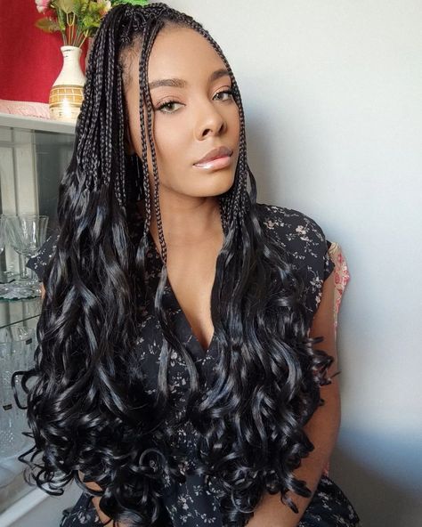 French Curls Hairstyles, Curled Hair With Braid, Hairstyles Ombre, Box Braids Pictures, French Curls, Curl Braids, Goddess Box Braids, French Curl, Curly Crochet Hair Styles