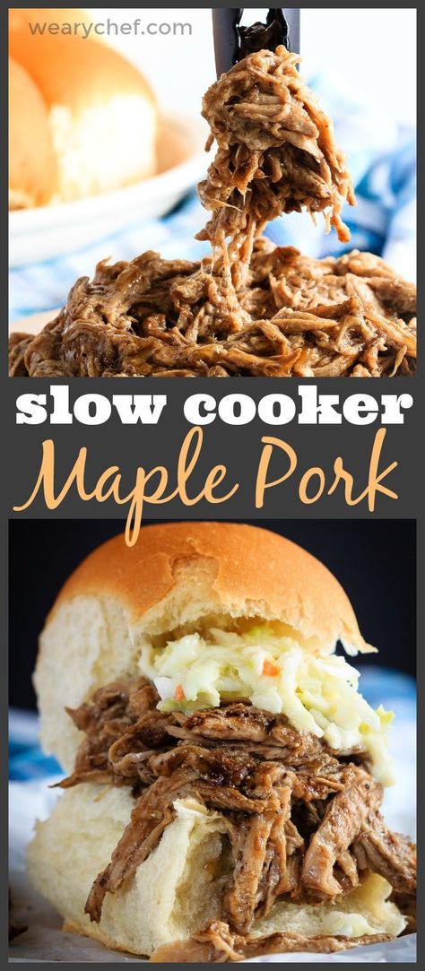 Maple Slow Cooker Pork Tenderloin - The Weary Chef Pork Tenderloin Recipes In Crockpot Slow Cooker Maple Syrup, Maple Pulled Pork Slow Cooker, Frozen Pork Tenderloin In Crockpot, Maple Pulled Pork, Maple Pork Tenderloin, Tenderloin Crockpot, Freeze Meals, Maple Pork, Food Crockpot