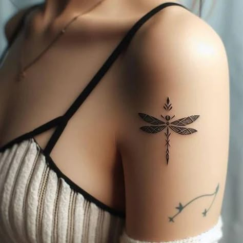 93 Thrilling And Meaningful Dragonfly Tattoo Ideas To Bring Some Excit – Tattoo Inspired Apparel Edgy Dragonfly Tattoo, Tattoo Ideas Insects, Beautiful Dragonfly Tattoo, Dragon Flies Tattoos, Dragonfly Tattoo Placement, Dragonfly Tattoo Stencil, Dragonflies Tattoo, Tattoos For Women Cat, Dragonfly Tattoo Ideas