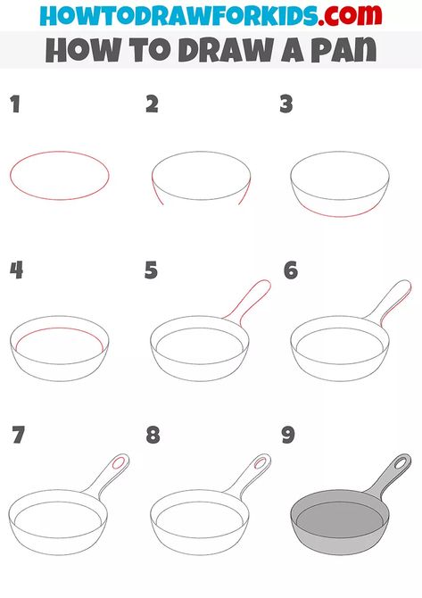 How To Draw A Plate, Cooking Drawing Easy, How To Draw Food Step By Step, Food Doodles Easy, Kitchen Tools Drawing, Pan Drawing, Food Drawing Easy, Draw Objects, Painting Exercises