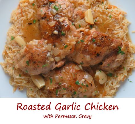 I loved this roasted garlic chicken with Parmesan gravy so much that I made it twice in one week. The downside was that the house pretty much smelled like garlic all week. That glorious garlic aroma, in my opinion. Some may not share my enthusiasm about so much garlic, but I definitely would NOT cut back on the amount of garlic in this dish. Chicken With Parmesan, Roasted Garlic Chicken, Garlic Chicken, Poultry Recipes, Roasted Garlic, I Made It, One Week, Gravy, Parmesan