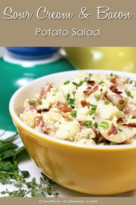 Potato Salad With Sour Cream, Bacon Potato Salad Recipe, Sour Cream Potato Salad, Salad With Sour Cream, Salad Coleslaw, Sour Cream Potatoes, Potato Salad Dressing, Potato Salad Recipe Easy, Potato Salad With Egg