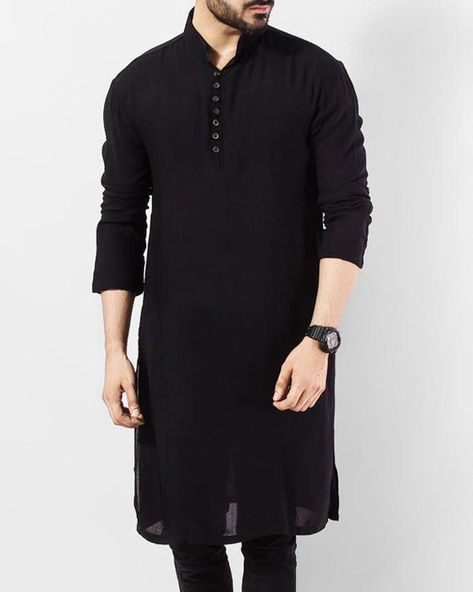 Jubah Lelaki, Kurta Designs Men's, Pathani Kurta, Kurta Pajama Men, Design Kurta, Boys Kurta Design, Black Kurta, Gents Kurta Design, Kurta Cotton