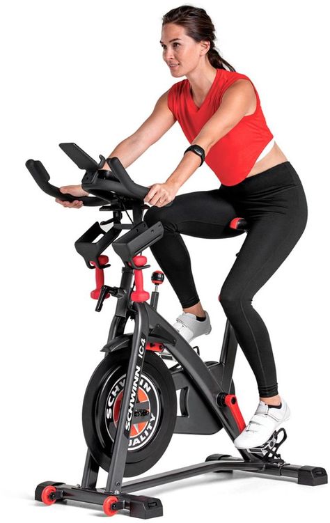 The Schwinn IC4 Bike provides a premium, heart-pumping indoor cycling experience and features a 40 lb. flywheel with an intuitive resistance knob, 100 levels of magnetic resistance, a beautiful backlit LCD display, and easy-reach cradles for 3 lb. dumbbells. Digitally immerse yourself in a world of virtual races, exotic locales, and stunning trails from around the globe with connectivity to popular cycling apps like JRNY, Peloton, Zwift, and more. With the IC4, you’ll escape the everyday and sta Cycling App, Indoor Cycling Workouts, Best Exercise Bike, Indoor Bike Workouts, Indoor Cycling Bike, Recumbent Bike Workout, Peloton Bike, Heart Pumping, Elliptical Machine