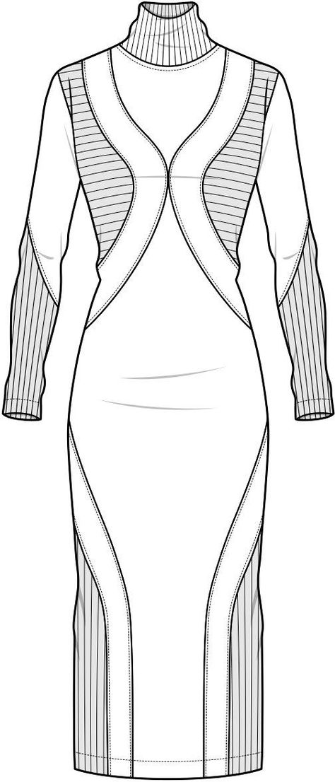 Flat sketch | ♦F&I♦ Flat Sketch Of Dress, Flat Dress Sketch, Knit Technical Drawing, Dresses Flat Sketch, Fashion Flat Sketches Technical Drawings, Technical Drawing Fashion Dress, Flat Sketches Dress, Knit Sketch, Dress Flat Drawing