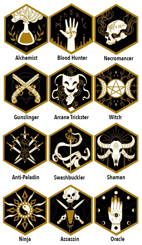 Choose Your Class Enamel Pins: Round two! by Alysa Avery — Kickstarter Magic Characters Design, Dnd Cleric Tattoo, D D Character, Dnd Class Art, Magic Ideas Inspiration, D And D Characters Character Design, Cool Powers To Give Characters, Dnd Class Symbols, Round Design Art