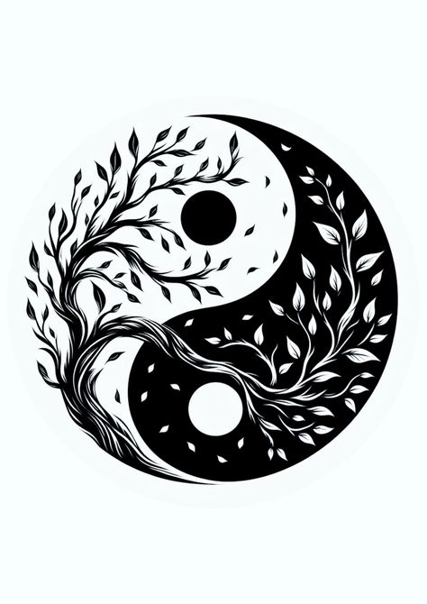 Nature Ying Yang Tattoo, Nature Yin Yang Tattoo, Black And White Ying Yang, Yin Yang Bonsai Tree Tattoo, Geometric Yin Yang Tattoo Design, Aviation Tattoo, Yin En Yang, Ying Yang Tattoo, Yin Yang Designs