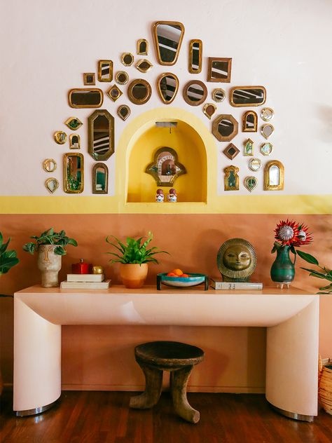 Justina Blakeney’s Trick for Designing a Room So it Gives Her “All The Feels” Mexican Entryway Ideas, Terracotta Walls, Ge Cafe, Zia Tile, Velux Skylights, Mexican Kitchen, Orange Rooms, Custom Range Hood, Justina Blakeney