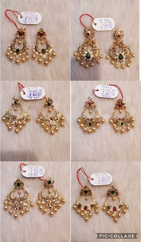 Chandbali Earrings Gold Latest, Gold Chandbali Earrings, Chandbali Earrings Gold, Gold Chandbali, Vanki Ring, Big Earrings Gold, Simple Necklace Designs, Gold Earrings Indian, Gold Pearl Jewelry