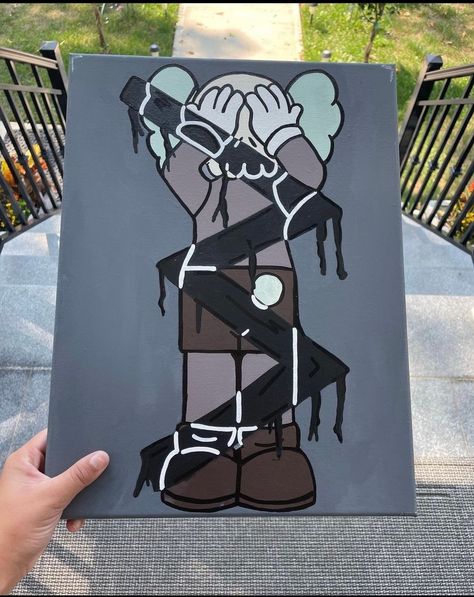 kaws Wall Art  Canvas Painting, kaws Painting On Canvas Wall Art Decor, 16x20 Custom wall art Kaws Canvas Art, Kaws Drawing Ideas, Bape Art Canvas, Canvas Painting Ideas For Home Decor, Klaws Paintings, Couple Canvas Painting Diy Easy, Kaws Wall Painting, Klaws Painting Canvas, Aesthetic Room Paintings