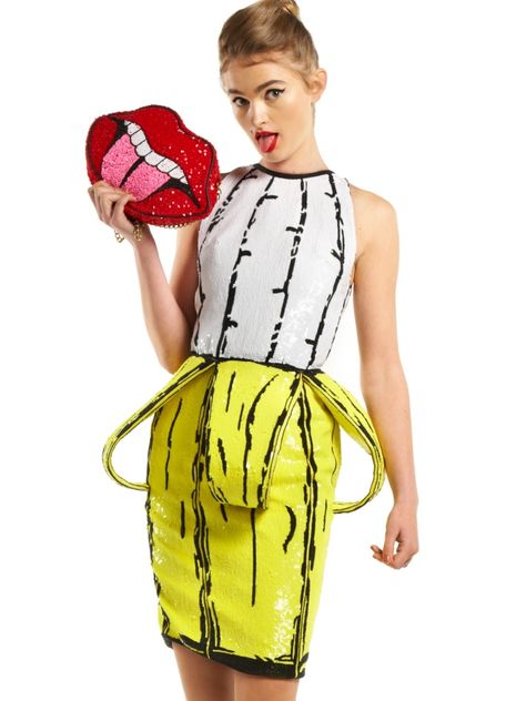 Banana Halloween Costume, Sequin Lips, Banana Costume, Banana Dress, Pop Art Fashion, Yellow Party, Funny Food, Quirky Fashion, Food Fashion