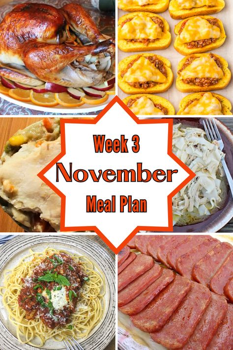 November Meal Plan, Thanksgiving Meal Plan, Meal Plan Week, One Dish Dinners, Thanksgiving Meal, Weekly Meal Plan, Family Dinner Recipes, Entree Recipes, Seven Days