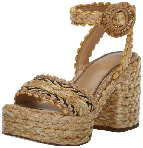 PRICES MAY VARY. Sam Edelman Iliana Meet Iliana - a braid woven ankle-wrap sandal that lifts your going out look to the next level with a stacked platform. Looks perfect with your favorite flared jeans too! Heel Height: 4 Inches Closure: Buckle Coconut House, Hoco Shoes, Shoes Game, Ankle Wrap Sandals, Ankle Wrap, Heeled Sandal, Knee High Leather Boots, Dream Shoes, Flared Jeans