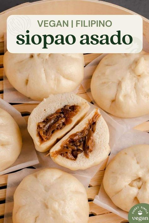 The perfect balance of sweet and savory, all wrapped up in a fluffy steamed bun! This vegan version of the classic Filipino recipe, siopao asado, tastes like I remember growing up. #vegan #filipino #veganfilipino #siopaasado #vegansiopao #steamedbun Siopao Asado Recipe, Siopao Recipe, Filipino Appetizers, Asado Recipe, Vegan Filipino, Resep Vegan, Mushroom Filling, Vegan Appetizer, Filipino Recipe