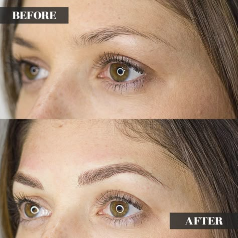 A collection of before and afters completed at our studio. Pic 1 = Eyebrow Microblading (also known as Feathering). Pic 2 = Eyebrow Microblading (also known as Feathering). Pic 3 = Brow Lamination. Pic 4 = Combo Brows (Microblading/Feathering + Shading/Ombre). Artist for all was House of Harvs. Eyebrow Feathering, Mircoblading Eyebrows, Eyebrow Before And After, Eyebrow Shading, Eyebrow Makeup Products, Permanent Makeup Eyeliner, Permanente Make-up, Blonde Eyebrows, Eyebrow Microblading