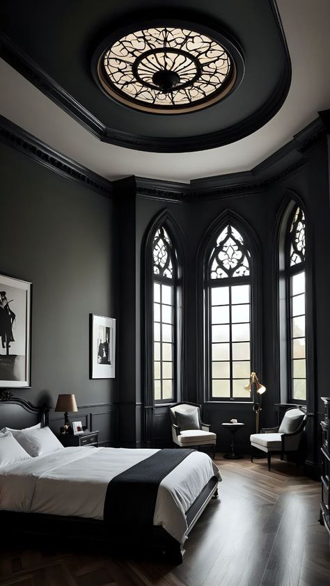 Gothic Luxury Bedroom, Gothic Architecture Bedroom, Gothic French Country, Gothic Inspired Bedroom, Medieval Home Aesthetic, Gothic House Modern, Dark Feminine Interior Design, Modern Gothic Home Interiors, Castle Room Aesthetic