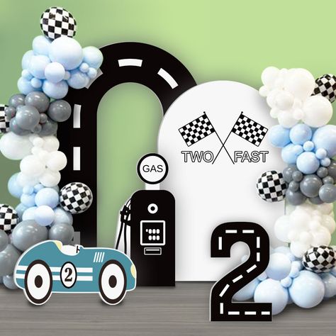 FAST ONE Race Theme Cardboards Large Race Track 1st Birthday Party Number Cutouts DIY Decor for Baby Car Racing Birthday Theme, Cars Backdrop Birthday Parties, Kids Birthday Morning, Racing Theme Party, Car Traffic, Racing Theme, 2nd Birthday Party For Boys, Festa Hot Wheels, Deco Ballon